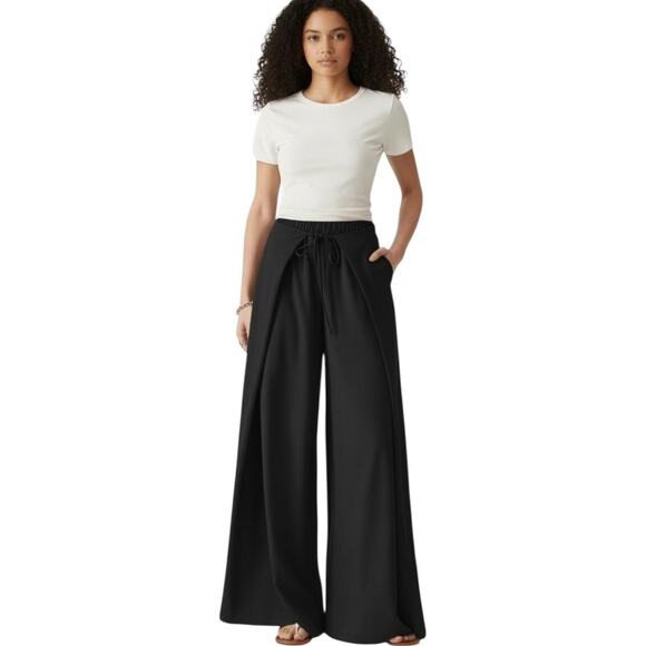 OGL Pants - NWT OGL Bamboo Ponte Wrap Tie Palazzo Pants Black Pockets Size Medium